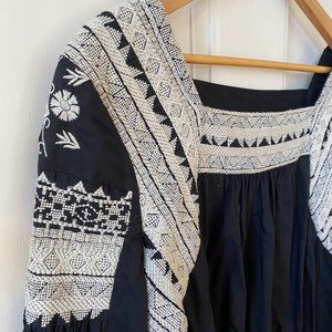 Embroidered Boho Black Blouse